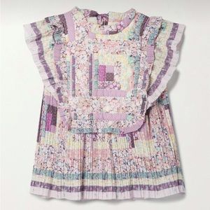 SEA Naya pleated quilted floral-print voile top